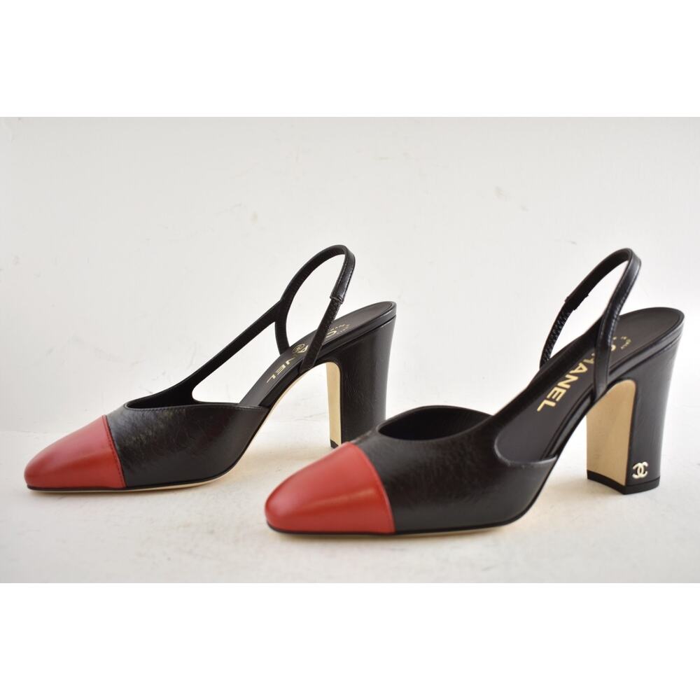 Chanel 26S Blazy Dark Brown Red CC Coco Sling Slingback Block Heel Pump 38c - Picture 14 of 16